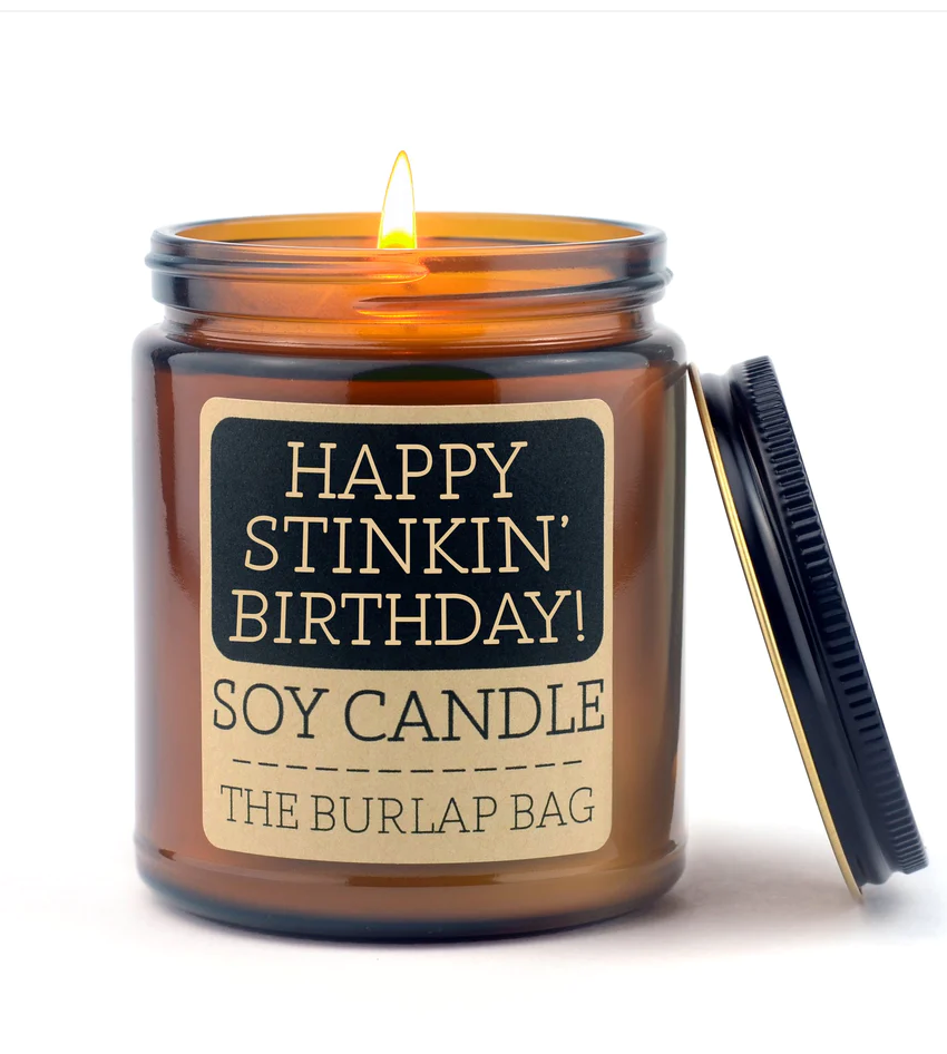 The Burlap Bag 100% Soy Happy Stinkin Birthday 9oz