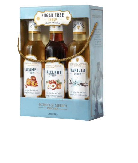 Borgo de Medici Sugar Free Coffe Syrup Gift Set -Vanilla,Hazelnut,Caramel 3x250ml